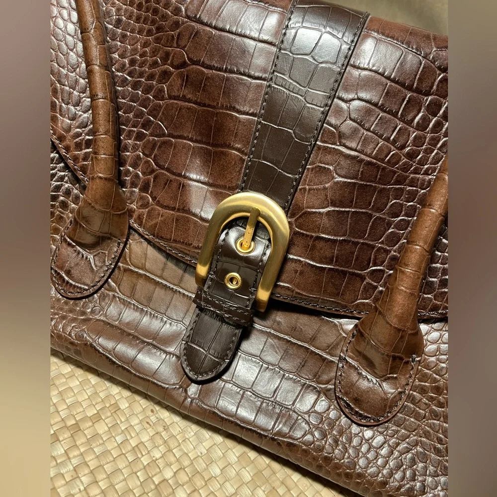 Loft Ann Taylor Brown Leather Faux Croc Handbag